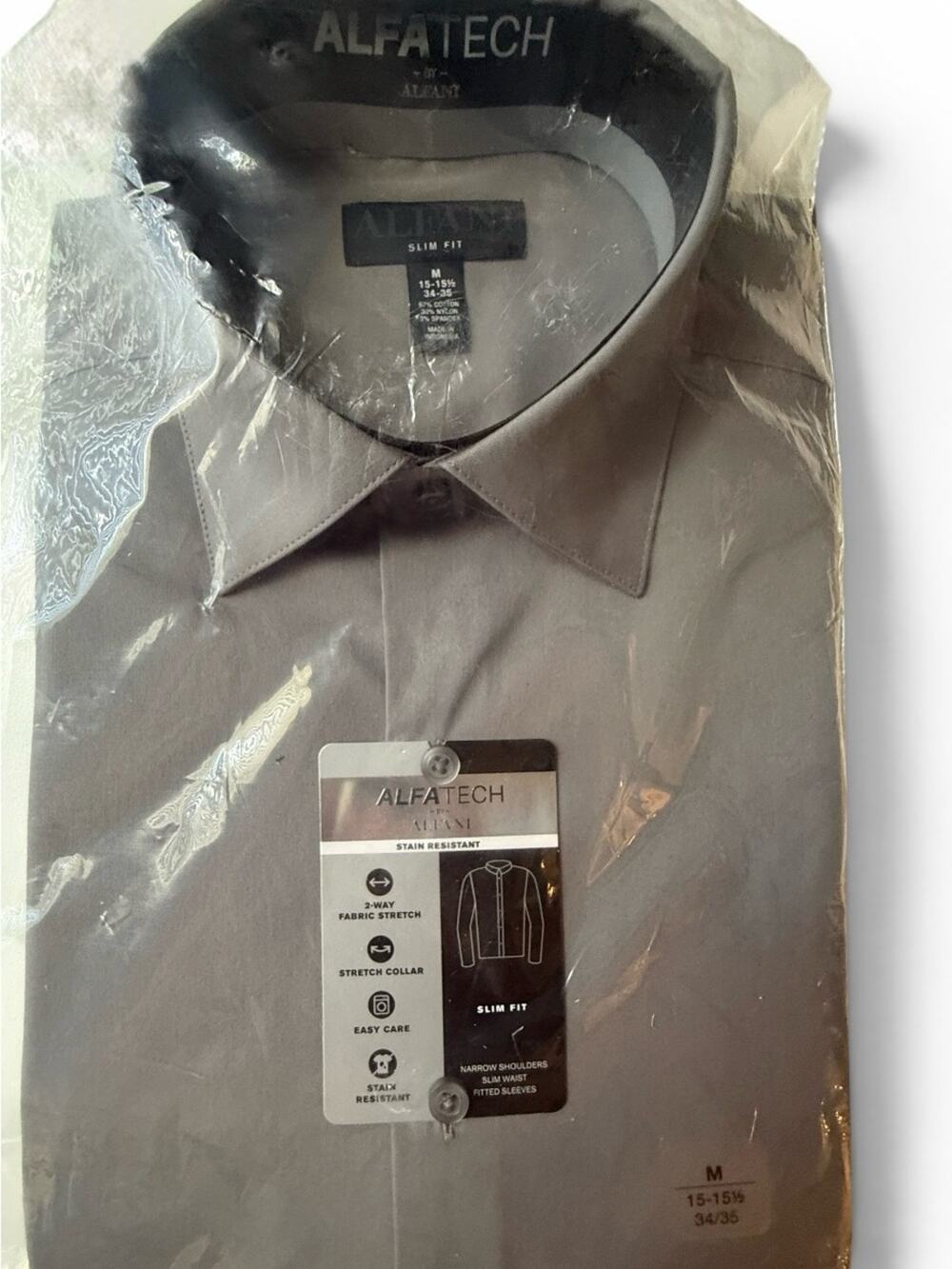 Alfatech by Alfani Sz M Slim Fit Stain Resistant Gray Dress Shirt | NWT